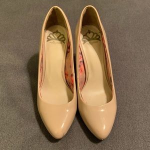 Fergalicious camel patent leather pumps